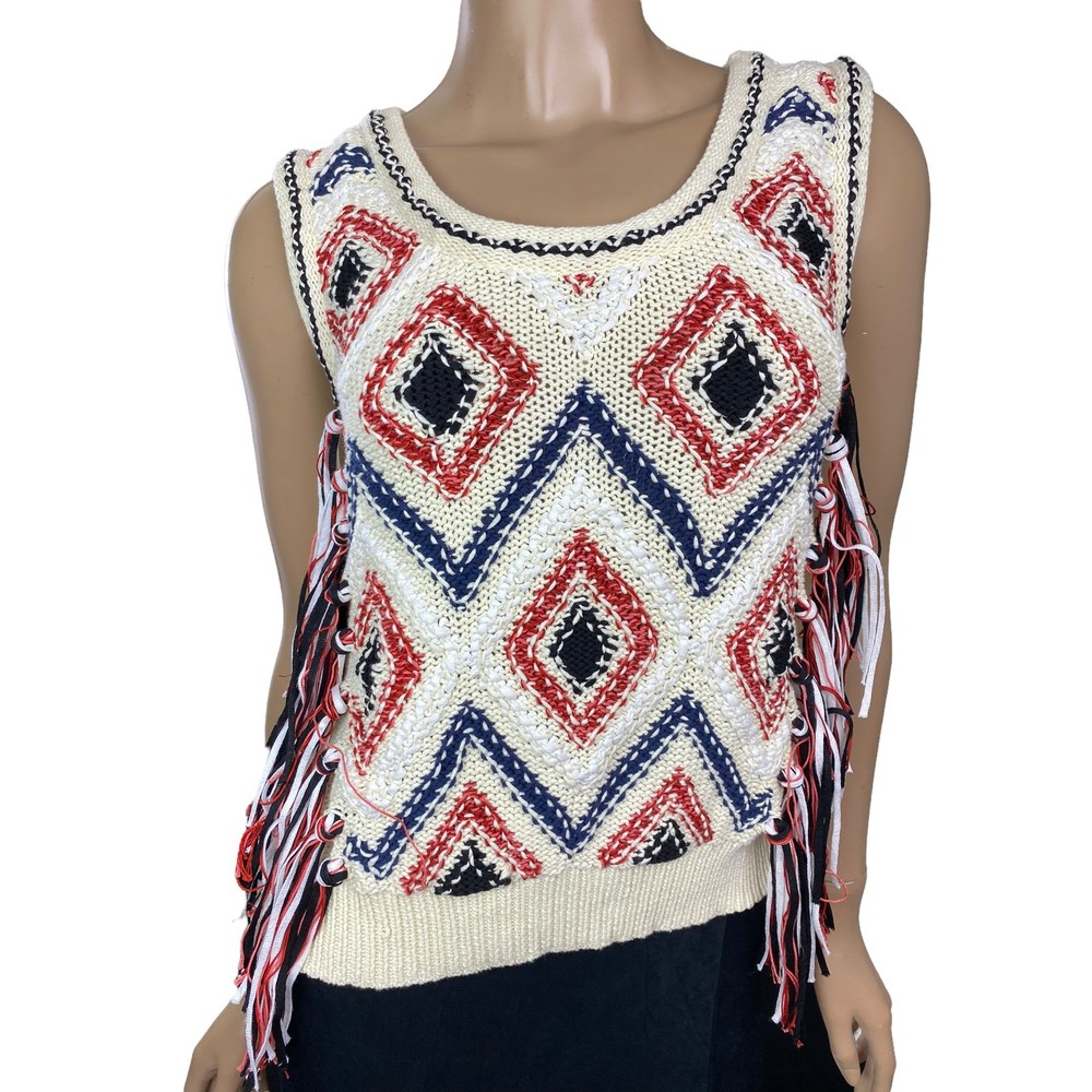 Derek Lam 10 Crosby Sleeveless Tassel Knit Top Sz XS Scoop Neck Cotton MRSP $395
